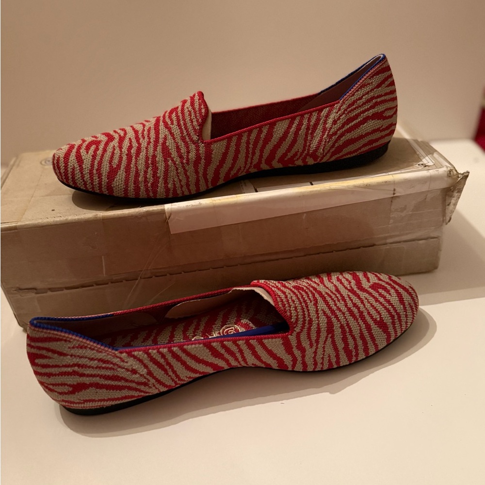 Rothy's Red and White Zebra-Print Slip-On Flats New in Box Women’s 9.5